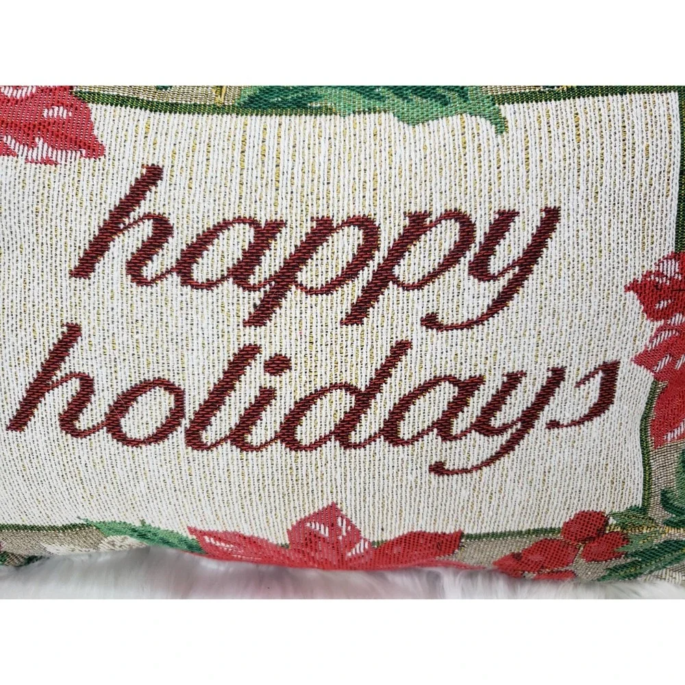 NEW Vintage Christmas Tapestry Rug Throw Pillow Poinsettia‎ Floral Grandma retro